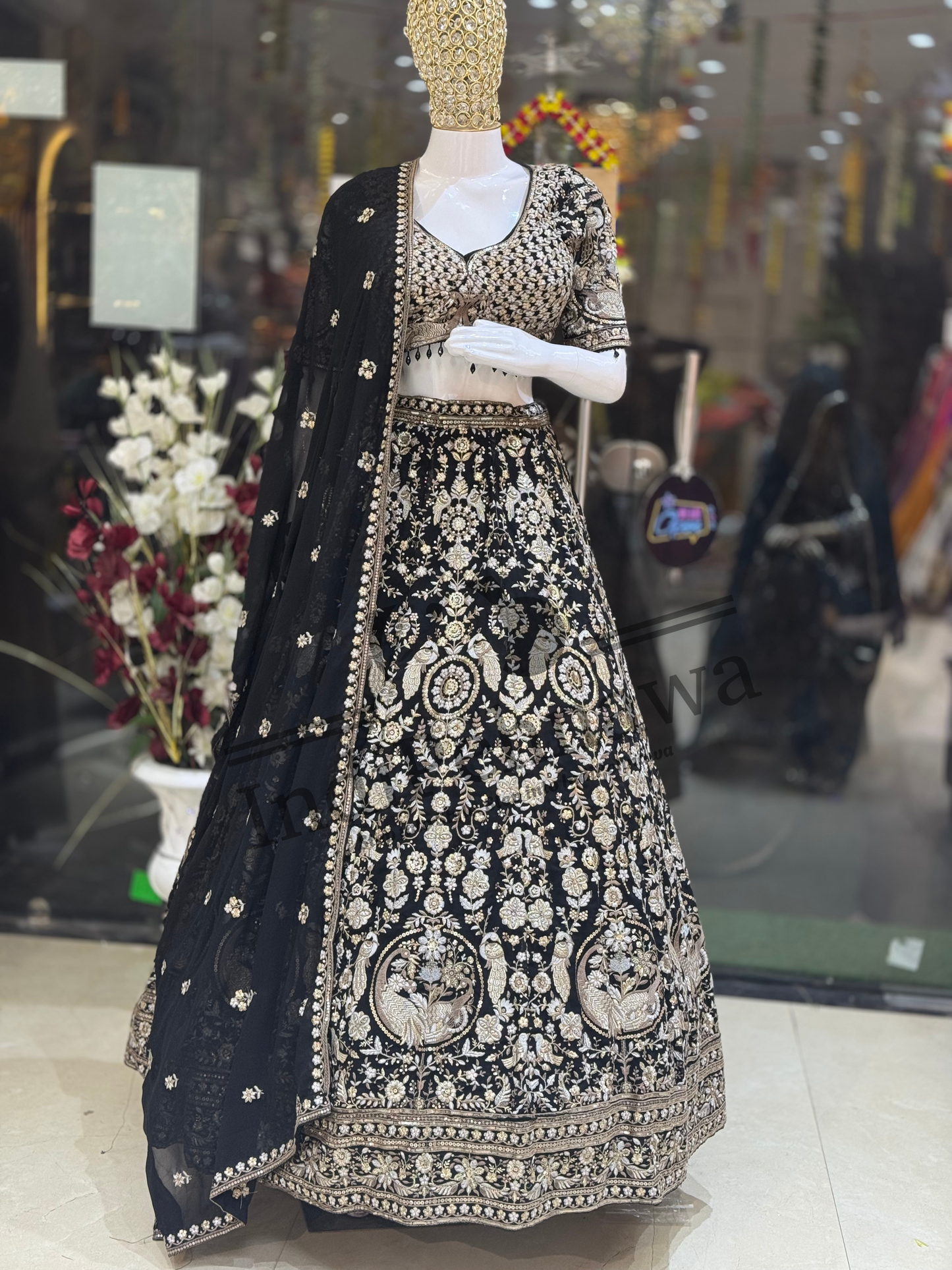 Designer Black Lehenga with White Handcrafted Thread Work – Jalandhar Exclusive