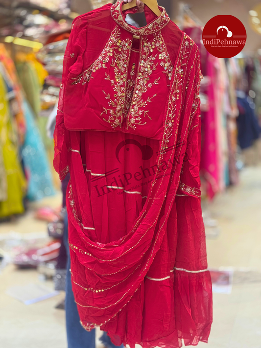 INSTAVIRAL DESIGNER HIGH NECK LEHNGA SAREE