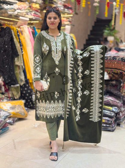 Timeless Beauty Velvet Suit with Intricate White Embroidery