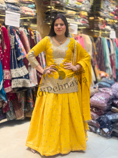 Premium Chinon Lehenga with Jarkan Stone Work and Zari Work