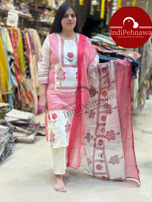 DOUBLE SHADE WHITE THREAD WORK COTTON SUIT