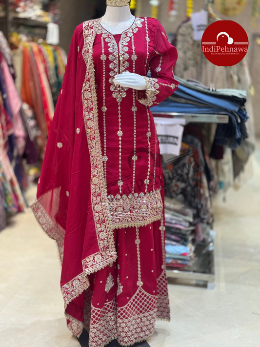 Premium Chinon Suit With Heavy Jafa