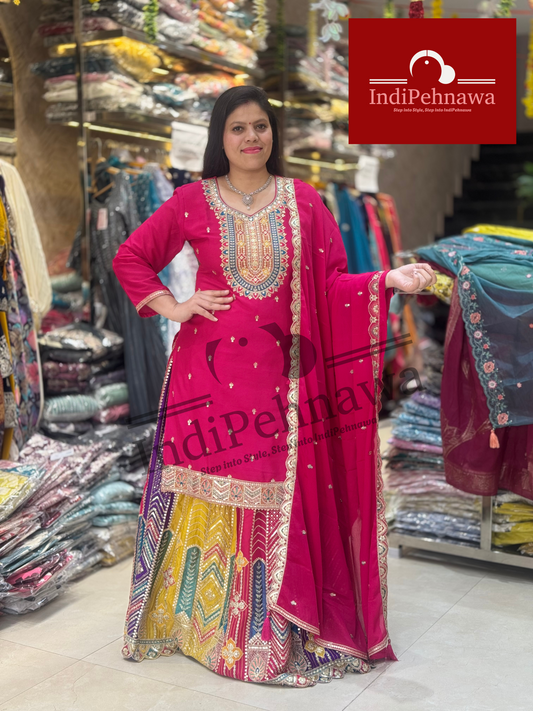 Vibrant Multi-Color Lehenga with Kurti – Elegant Ethnic Wear