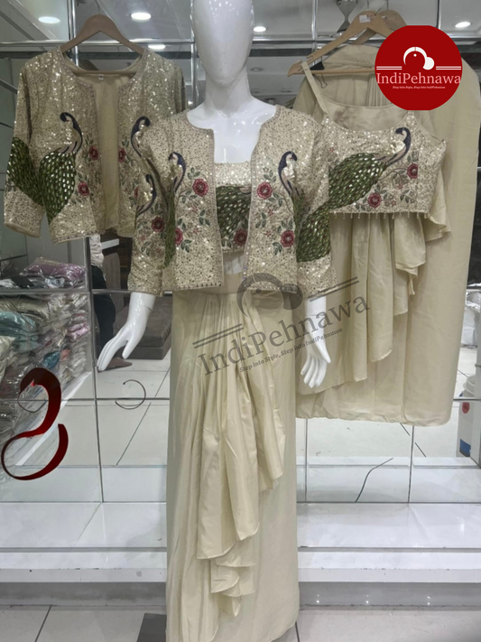Peacock Graceful skirt STYLE DHOTI ARTICLE WITH JACKET– Elegant Festive Wear