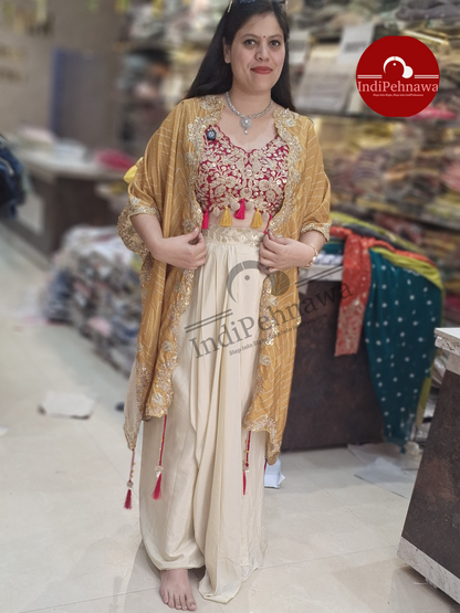 Designer Shrug Choli with Dhoti Style Partywear Dress