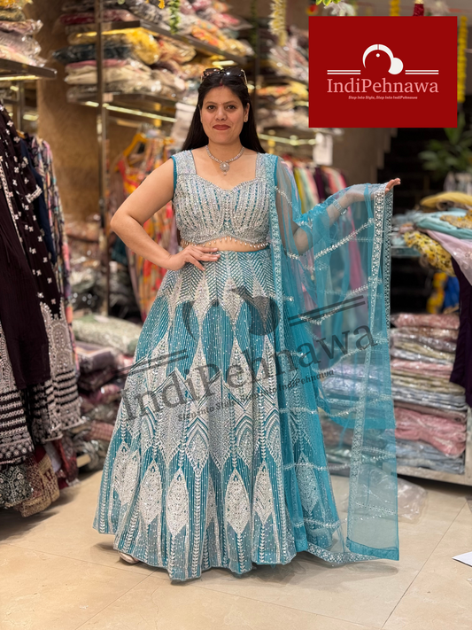Bridal Glam: Silver Tilla & Zircon Lehenga with Exquisite Mirror Work in JALANDHAR PUNJAB