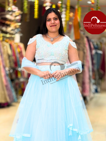 BARBIE  STYLE NET LEHENGA WITH CUT-DANA AND STONE WORK ( P5QL0002)