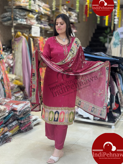 THRAED AND MIRROR  WORK SUIT WITH FULKARI DUPATTA