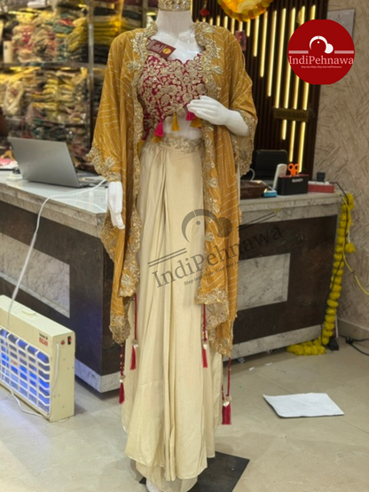Designer Shrug Choli with Dhoti Style Partywear Dress
