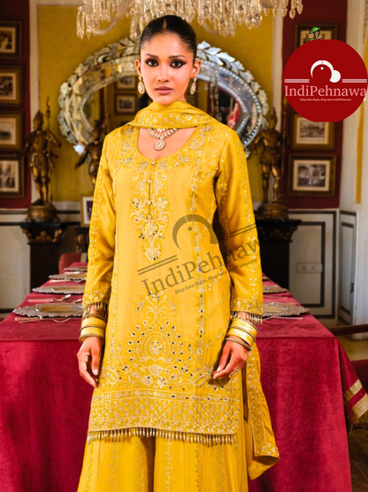 ZARI AND TILLA WORK PURE CHINON SUIT WITH JAFA PENT