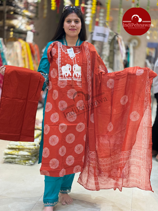 Elegant Elephant Print Suit Set