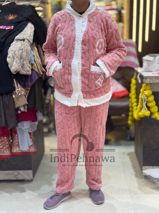 Cozy Woolen Night Suit with Front Button – Perfect for Cold Nights