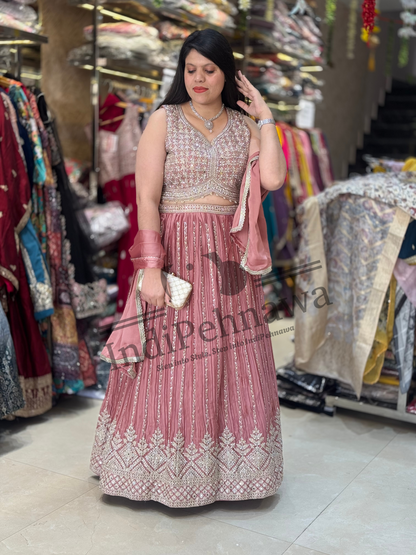 Golden Tilla Embroidered Chinon Lehenga – Perfect for Grand Celebrations