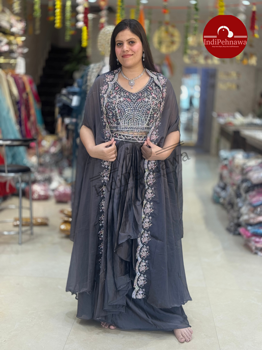 3 PC DESINER DRESS WITH CAPE