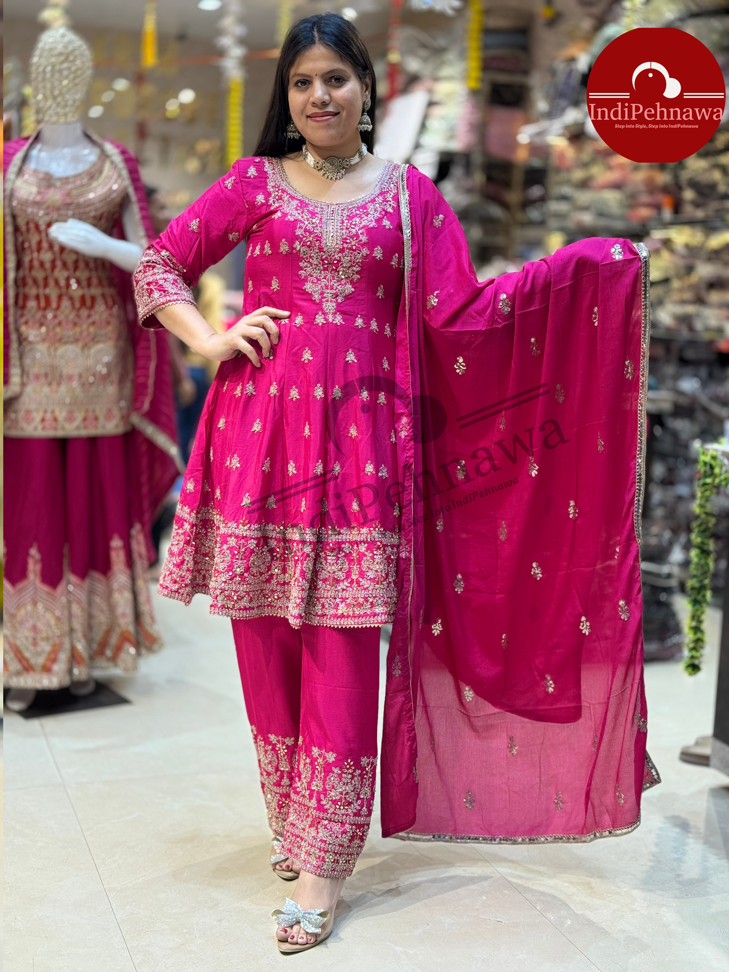 FARSHI SALWARE WITH PEPLUM WITH FULL MIRROR WORK