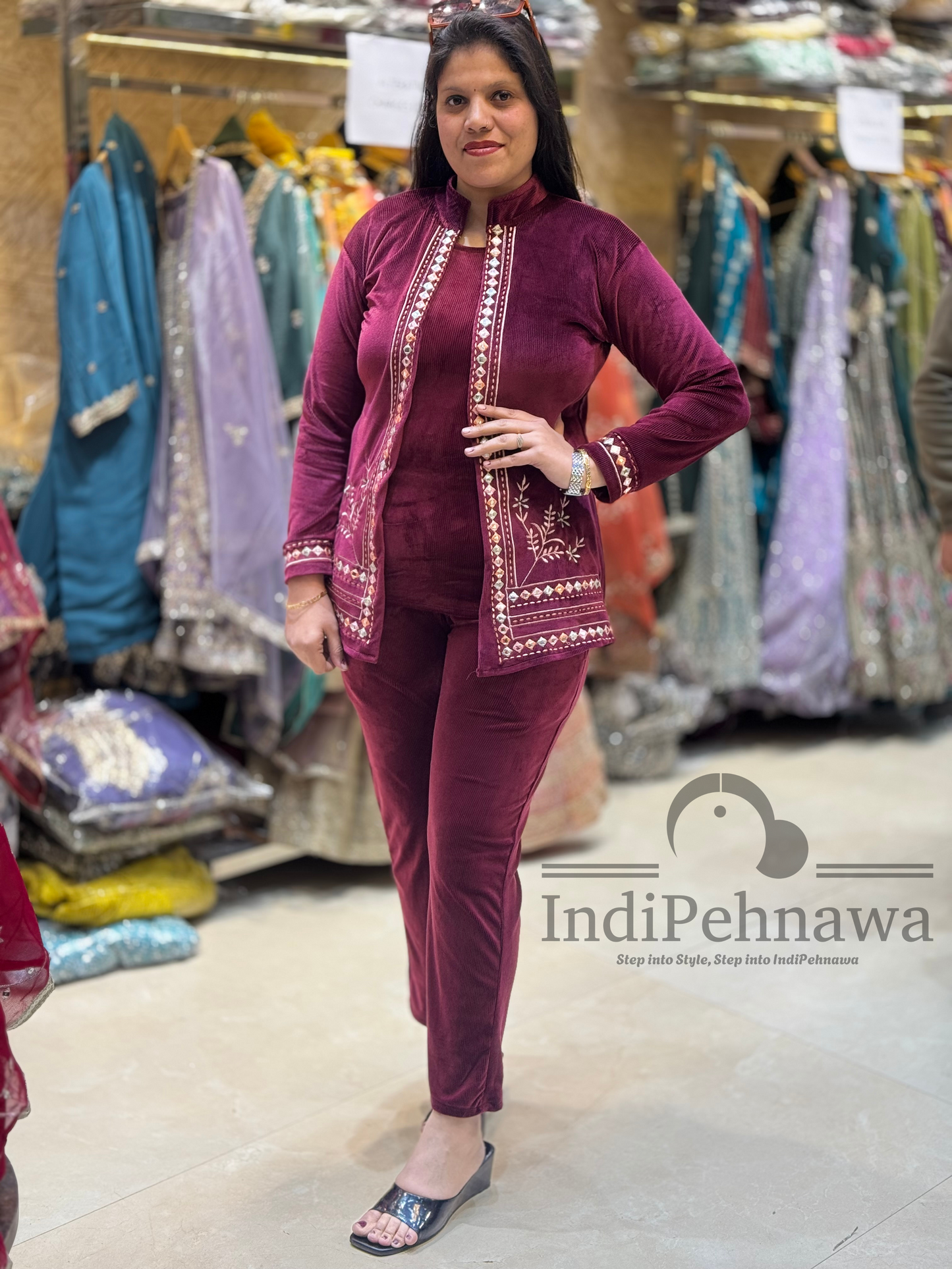 Exquisite Cotrize Velvet 3 Piece Cord Sets with Handcrafted Embroidery