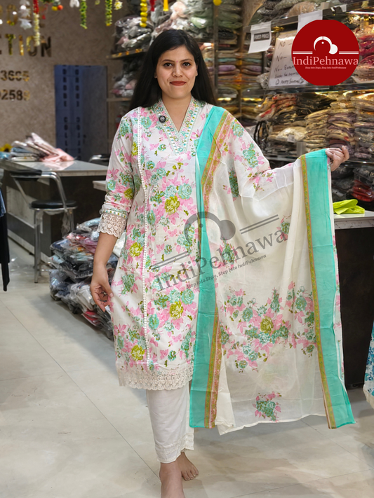 Desi Floral Charm 3 Piece Pure Cotton Suit