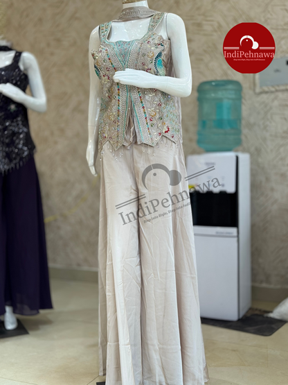 MULTI THREAD WORK EMBROIDED PEACOCK CORD-SET