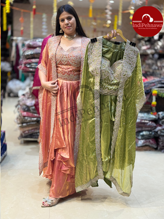 WEDDING SPECIAL HEAVY ZAARI WORK CAPE DRESS WITH CORDSET BLOUSE