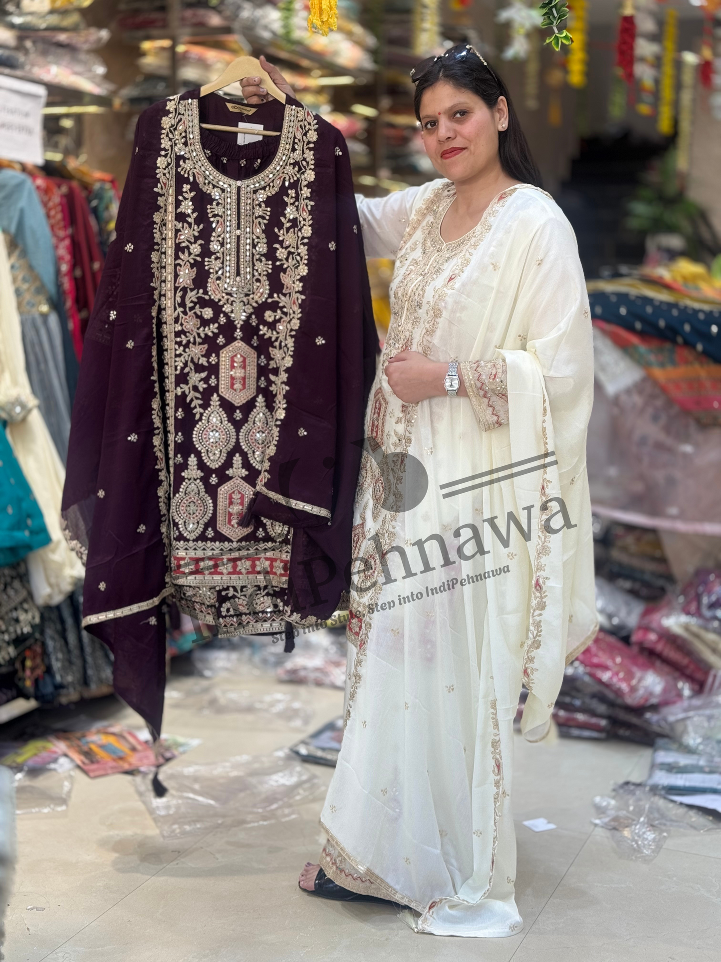 Designer Chinon Suit with Intricate Tilla Embroidery – Festive & Party Wear