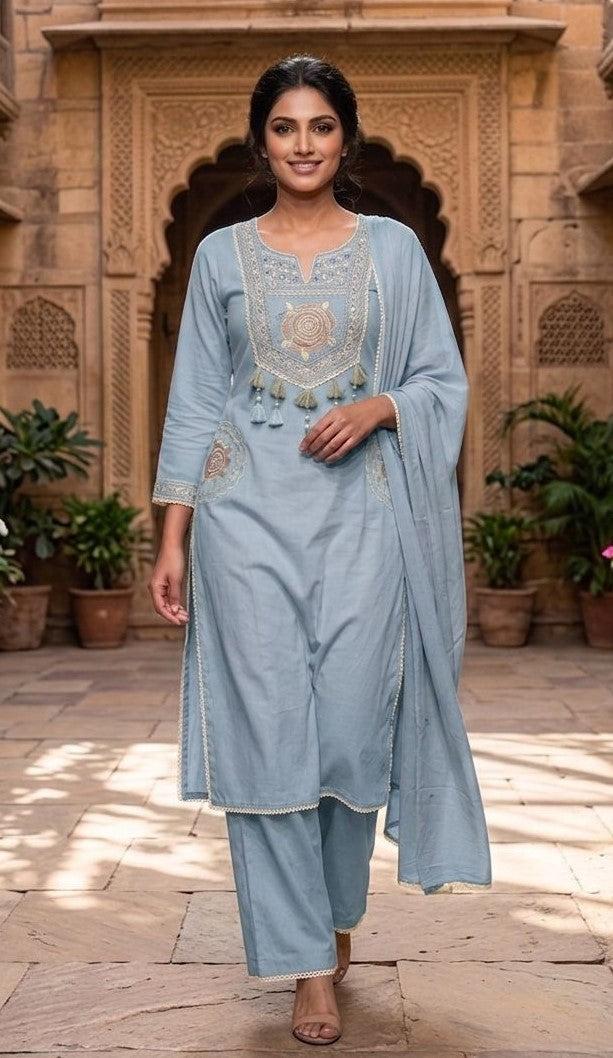 POWDER BLUE NECK DESIGN SUIT