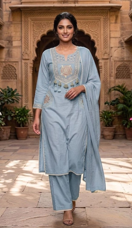 POWDER BLUE NECK DESIGN SUIT