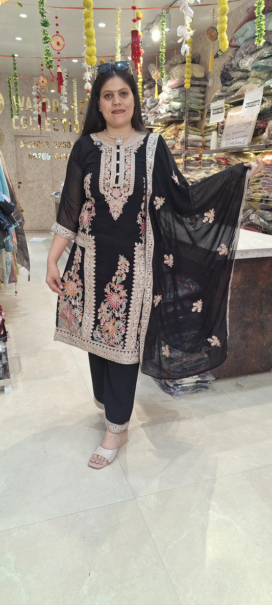 Pure Georgette With Thread Work Back & White Suit