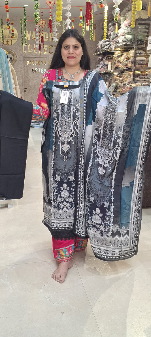 Peacock Pure Crepe Straight Designer Suit