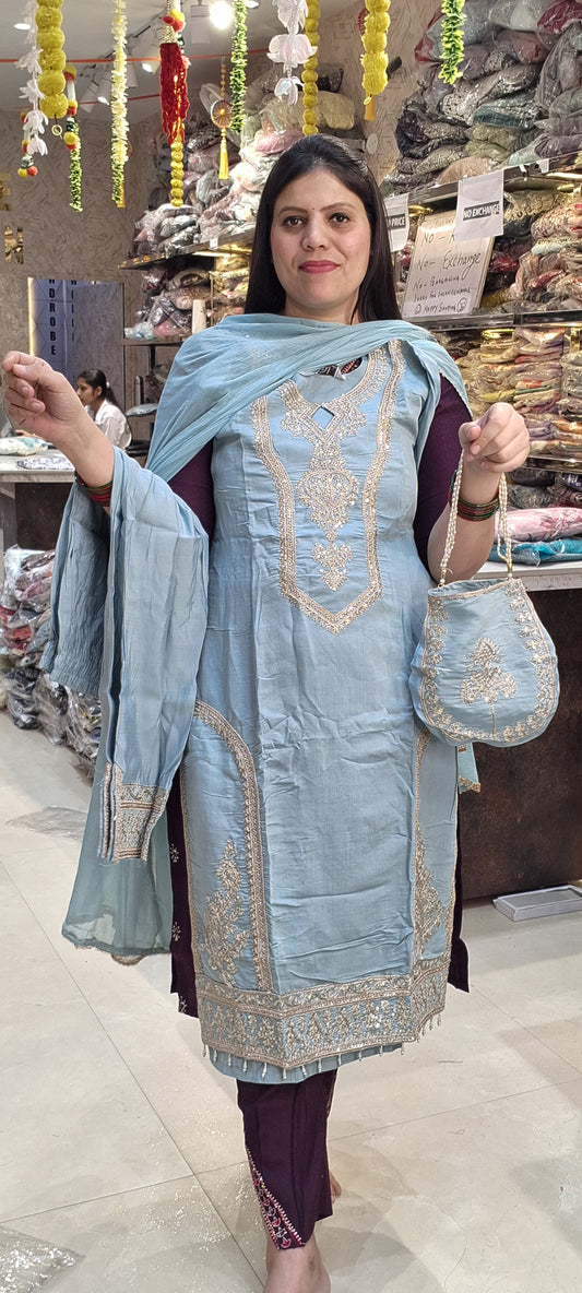 PREMIUM SILK WITH NECKLANCE DESIGN PREMIUM STRAIGHT SUIT WITH SLING
