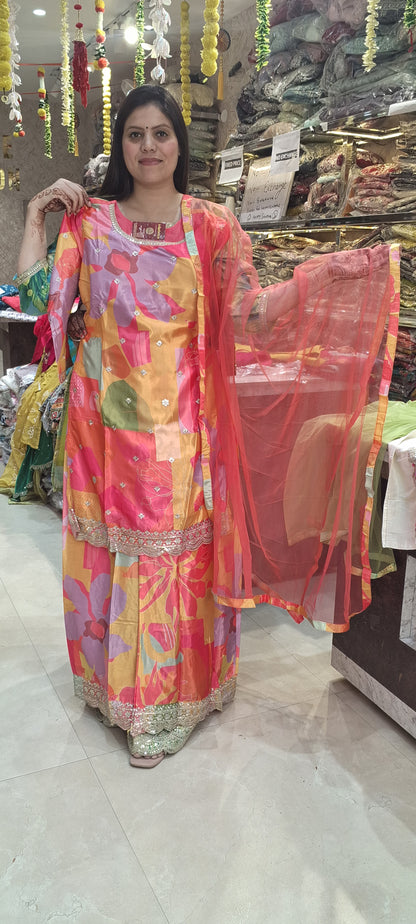 Chinon Fabric Multi-Colour Straight Cut Suit