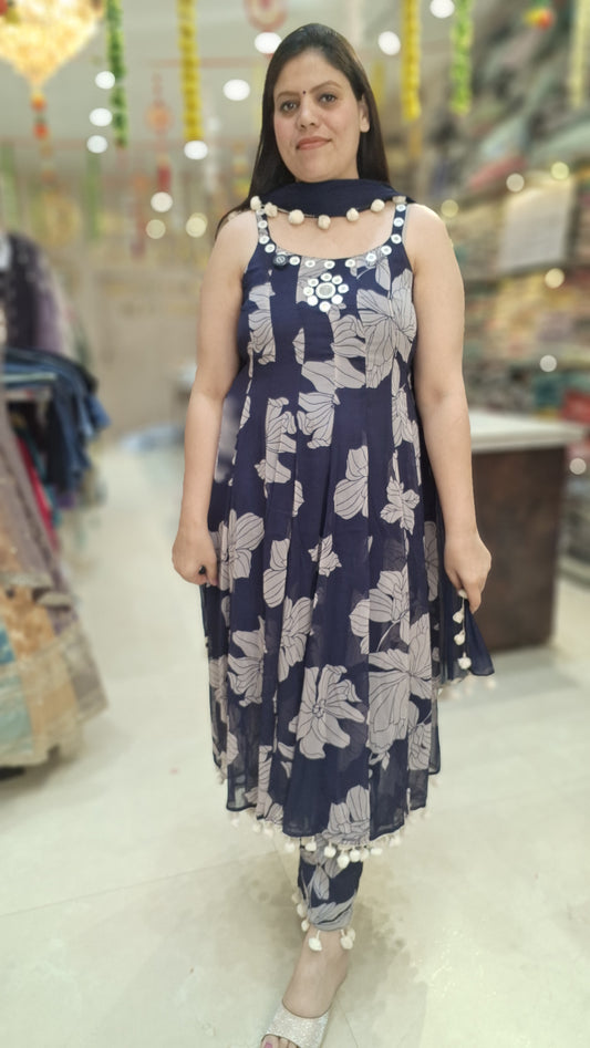 BLUE CRUSH COTTON HIT DESIGN POM POM ANARKALI