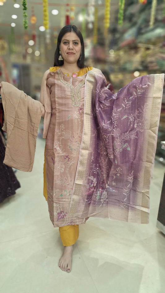 PEACH BANARSI SILK SUIT