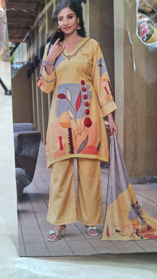 YELLOW DESIGNER SUIT WITH ORGANZA DUPPTA