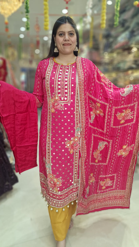 HOT PINK ROYAL PURE CRAPE DUEL SHADE SUIT