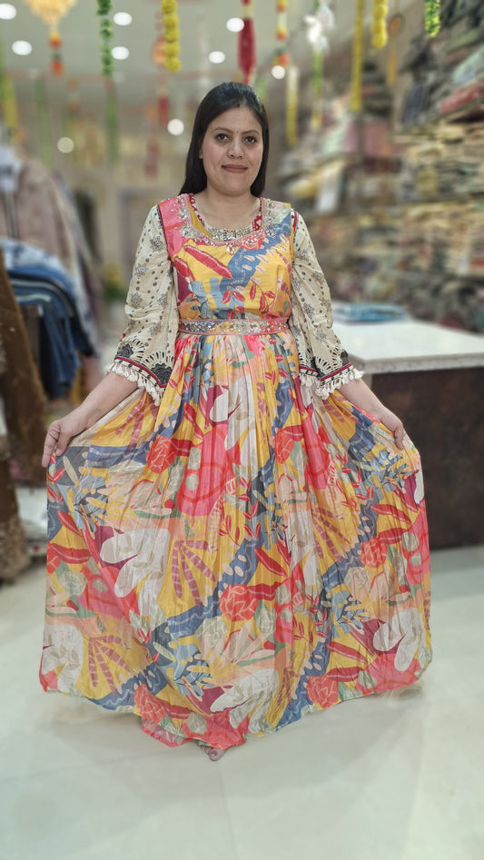 MUTLTI COLOURED PURE CHINON DRESS