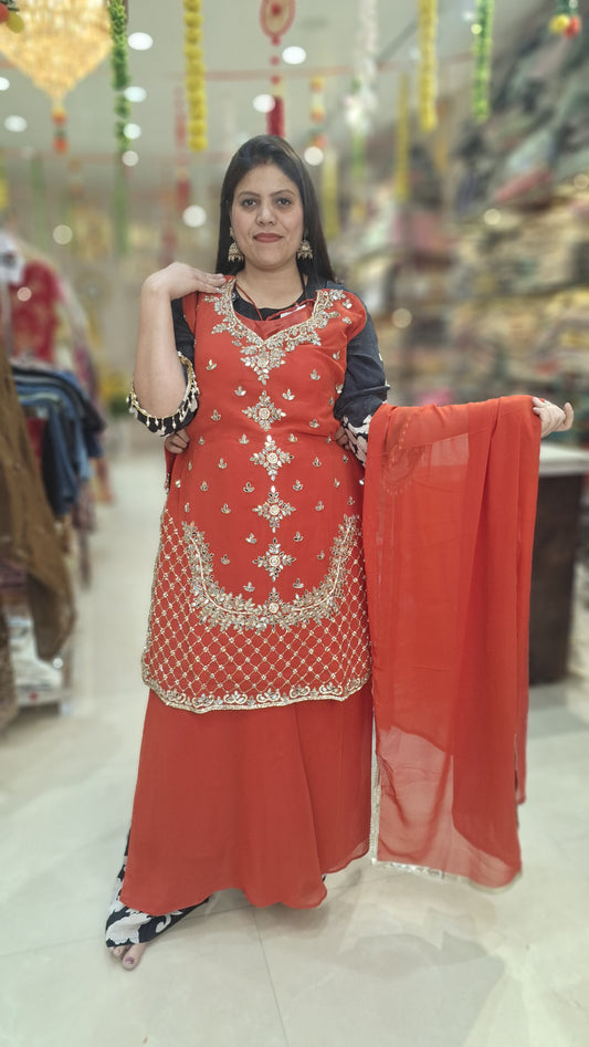 PARTY WEAR JAFFA WITH ORIGNAL MIRROR WORK IN GEORGET