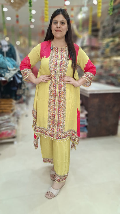 PURE CRAPE DESINER CORD SET IN NEON PINK SHADE