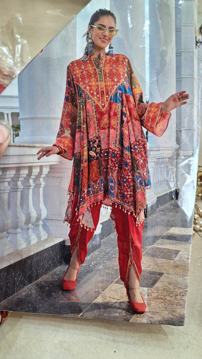 HOT PINK PURE CREPE DESIGNER TULIP C CUT CORDSET