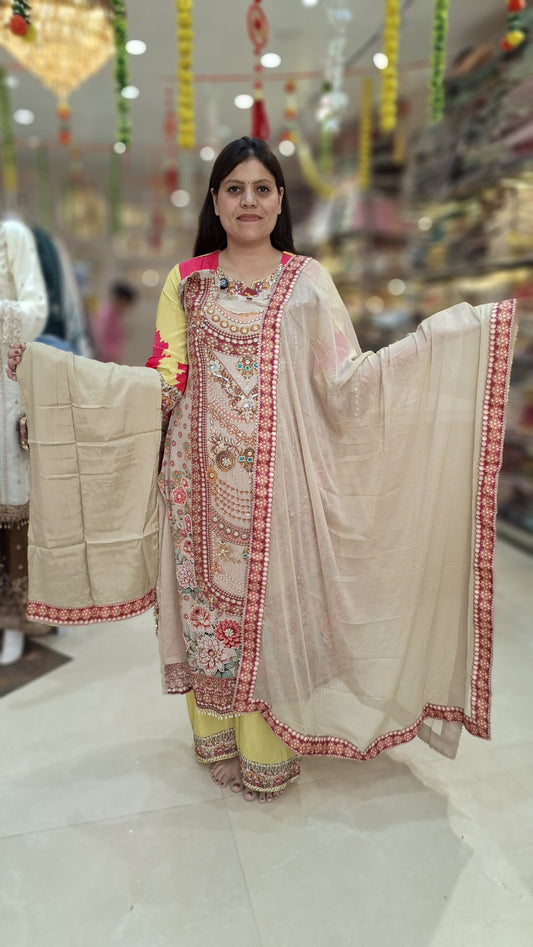 RANIHAAR SUIT IN PURE CRAPE WITH HAND EMBROIDED CUT DANA WORK