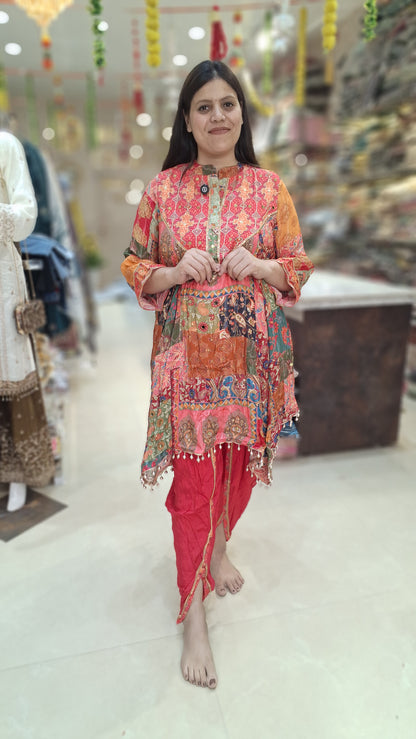 HOT PINK PURE CREPE DESIGNER TULIP C CUT CORDSET