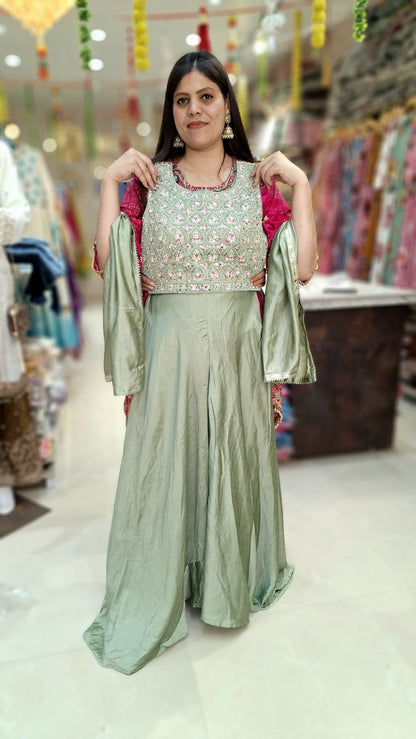 SHORT CHOLI DESIGNER PURE CHINON DRESS WITH JAFA STYLE BOTTOM