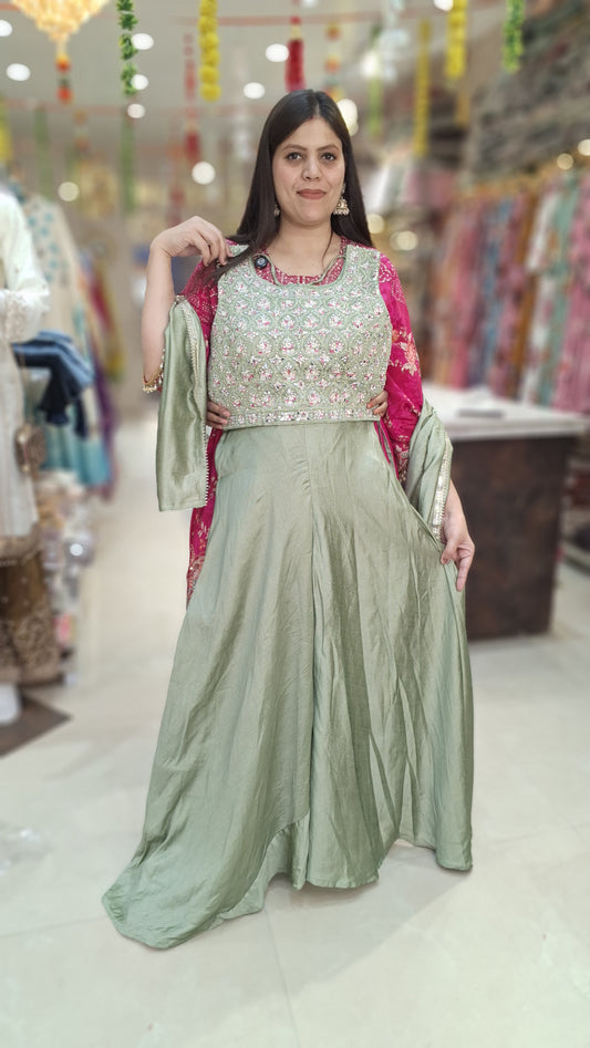 SHORT CHOLI DESIGNER PURE CHINON DRESS WITH JAFA STYLE BOTTOM