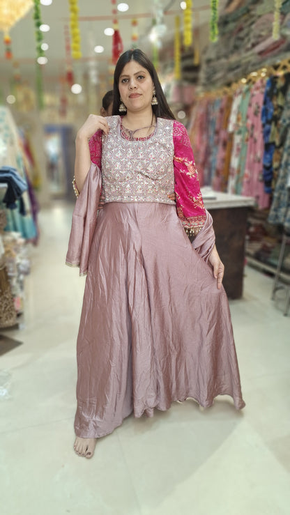 SHORT CHOLI DESIGNER PURE CHINON DRESS WITH JAFA STYLE BOTTOM