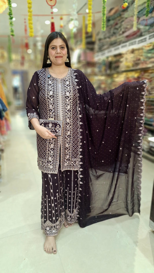 Premium Georget Suit With Maheen Zari  and Stone Work With Premium Clutch