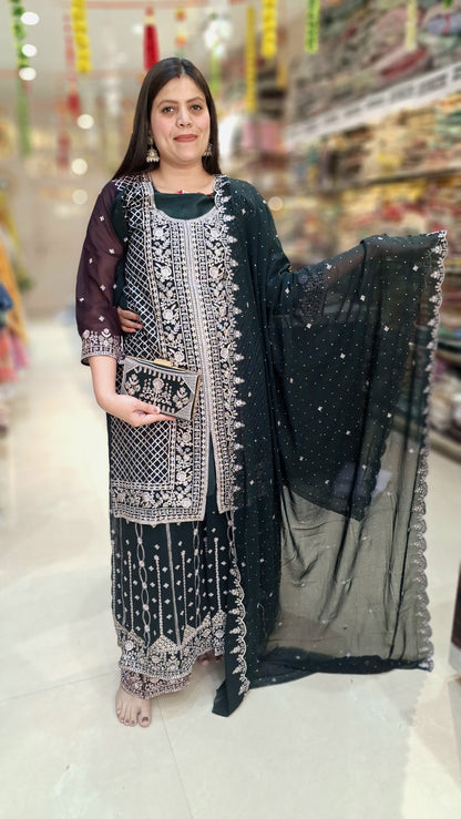 Premium Georget Suit With Maheen Zari  and Stone Work With Premium Clutch
