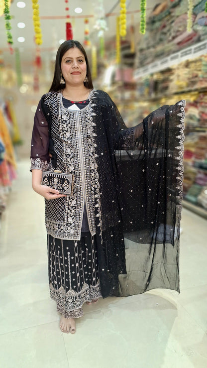 Premium Georget Suit With Maheen Zari  and Stone Work With Premium Clutch