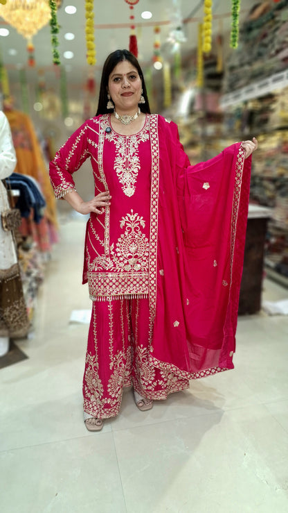 ZARI AND TILLA WORK PURE CHINON SUIT WITH JAFA PENT