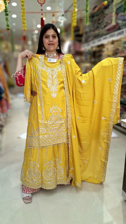 ZARI AND TILLA WORK PURE CHINON SUIT WITH JAFA PENT