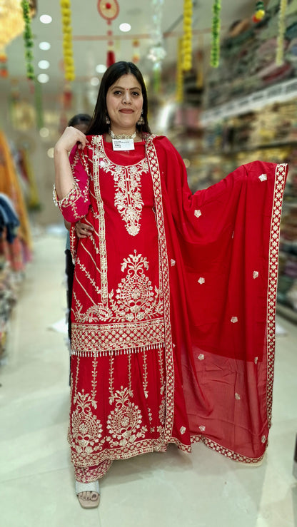 ZARI AND TILLA WORK PURE CHINON SUIT WITH JAFA PENT