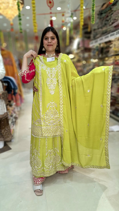 ZARI AND TILLA WORK PURE CHINON SUIT WITH JAFA PENT